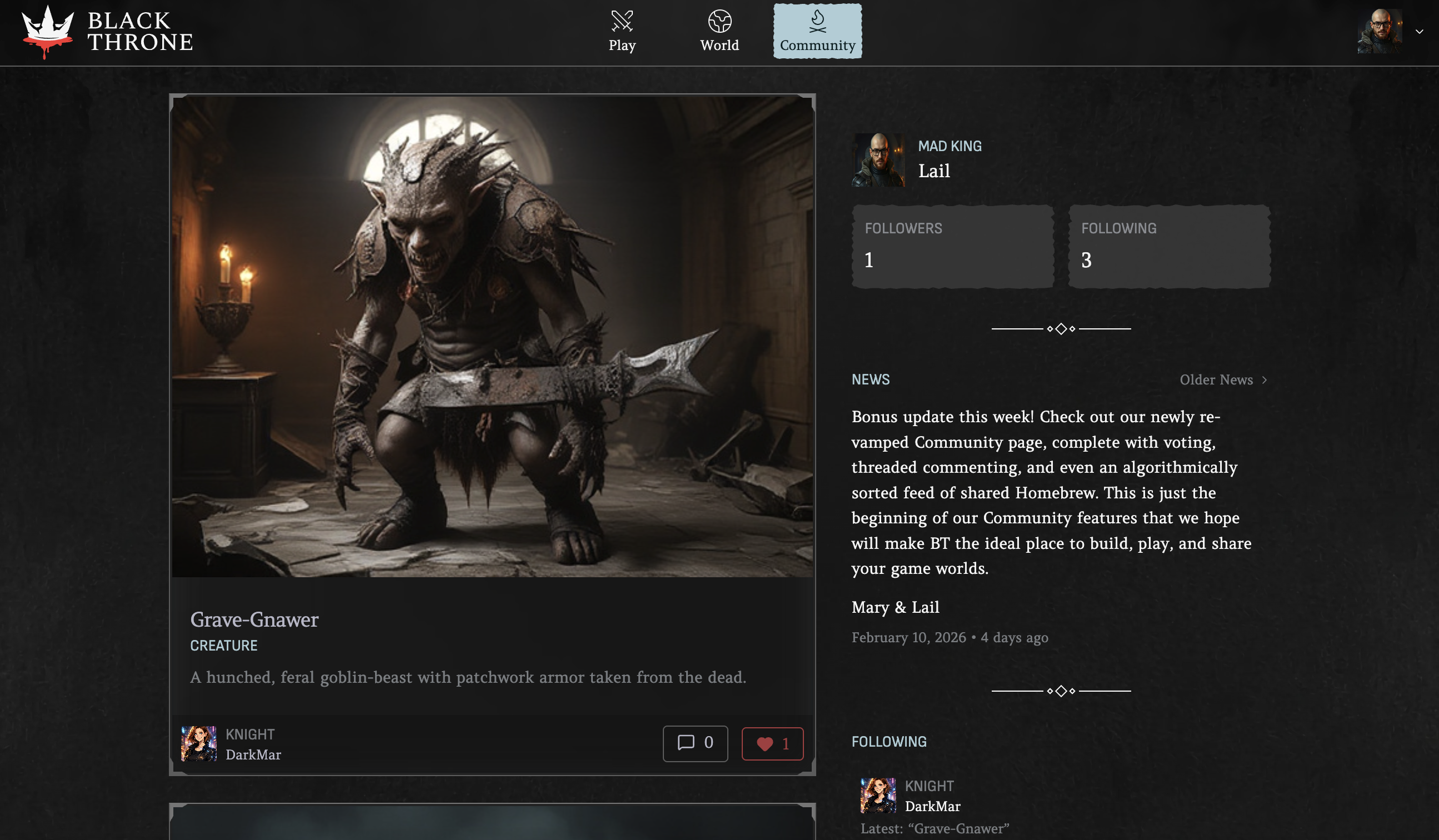 A screenshot of the community page